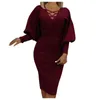 Lässige Kleider Frauen elegante Bürokleid Laternenhülle Party Ladies gegen Neck Bodycon Spring Midi 2024 Vestidos