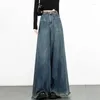 Jeans feminino Vintage Legal Denim Denim Dress Spring Autumn Coreano Design de cintura alta Sense Light Color Trumpe