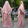 Ethnische Kleidung bescheidene muslimische Eid -Kapuze 2 -Stück Abaya Frauen Kopfschmuck Khimar Maxi Kleid Set Gebet Kleidungsstück Ramadan Burqa Arabische Robe Roben