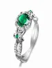 Szjinao ringen voor vrouwen real 925 Sterling Silver Emerald Ring met diamanten prachtige bloemen boho grave fijne sieraden1661775