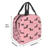 Bags Dachshund Sausage Dogs Pink Flowers Print Reusable Insulated Lunch Bag Cooler Tote Box Container with Front Pocket for Woman Man