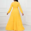 Lässige Kleider Frauen Wickeln V-Ausschnitt mit Schärptern Falten Big Swing Maxi Kleid 2024 Herbst Vintage Long Vestidos Eving Party