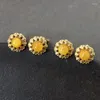 Stud Earrings Round Natural Amber Europe Women Trendy Original Stone Baltic Jewelry S925 Silver Gold Flower Gift