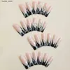 False Nails 24st Fake Nails With Star Rhinestone Pearl Design Press On FingerNails Tips Full Cover Wearable Artificial Acrylic Nail Tips Y240419 Y240419