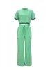 STYLISH LADY Solid Color 2 Piece Set Women Short Sleeve Crop Top and Drawstring Wide Leg Pant Suits 2024 Summer Casual Tracksuit