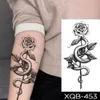 Waterdichte tijdelijke tattoo -sticker Black Dragon Snake Peony Rose totem flash tatto vrouwen mannen donkere sexy taille arm nep tatoeages 240418