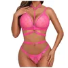 Bras Sets Women's Sexy Bra And Panty Fishnet Sheer Mesh Lingerie Matching Hanging Neck Bralette Underwear Set