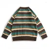 Men's Sweaters Men And Women Color-Blocked Splicing Striped Plush Sweater Cardigan Autumn Winter Trendy Retro Casual Warm Couples Button