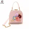 Kvällspåsar Brilljoy Women Metal Clip Small Square Bag Spring Fashion Blommor Flower Shoulder Diagonal Handväska