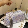 Shell 2023 Vintage Kadın Çiçek Debriyaj Tasarımcısı Kilit Klip Klip El Yapımı Zincir Omuz Çantaları Crossbody Çantalar Tassel Glitter Çantalar