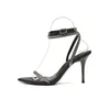 Hete hoge hakken sandalen dames line -up Franse stijl lente zomer sandaal dames herfst puntige dunne mode zwarte slippers sandles 240228
