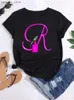 T-shirt femminile Plus size Maycaur Nome personalizzato Lettere Combinazione Fashion Fashion T-Shirt Nail Solp Font A B C D E F G Short Slve Tops Y240420