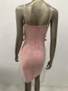 カジュアルドレスサマーファッションセクシーなVネックスパゲッティストラップピンクボディコン女性包帯ドレスエレガントなイブニングパーティーハイストリート