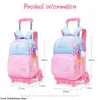 Bags Children School Backpacks with Wheels Elementary Schoolbag Detachable Trolley School Bags for Girls Kids Rolling Luggage Bagpack