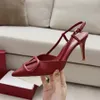 Luxury Fashion Design V Home Spring Summer New Baotou Diamond French After Empty Word Buckle Pointed Thin Sandals Women Apricot Grey Pointed Thin High Heel