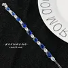 Link Bracelets Fashionable Simple Simulation Royal Blue Sapphire 17 5cm Chain Women's Silver Color Hand Jewelry Accessories