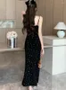 Swobodne sukienki czarny kwiatowy bodycon seksowny klub Sling Maxi sukienka Kobieta Summer Elegancki luksusowy wieczór 2024 Koreański vintage hepburn szat