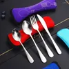 Zestawy zastawy stołowej 3/4PCS Stwarza stolika ze stali nierdzewnej Convinnernt Travel Packaging Storage Cutlery Picnic Fork łyżka łyżka jadalna