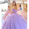 LILAC QUINCEANERA Robes Robe de bal pour filles douces 3D Fleurs vestidos de xv anos perles Robe de fête d'anniversaire