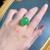 Küme Yüzükleri S925 Yüksek Yeşil Yeşim Chalcedony Mizaç Stili Büyük Yumurta Yüzü 15 20mm Agate ile Gümüş Yüzük Seti