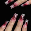 False Nails 24PCS Long French Press On Nails Red Edge Christmas Halloween Style y2k Coffin Ballet Fake Nail Acrylic Nails Tips for Girls Y240419 Y240419