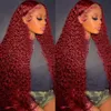 Synthetic Wigs Colored Red Lace Front Human Hair Curly Hd Frontal Wig For Women Deep Wave Bury 13X4 Transparent Glueless Drop Delivery Dhvpz