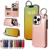 Litchi -patroon hangende ring, linker en rechter opening telefoon lederen hoes, kaartinvoegingsstandaard, anti -dropbescherming geschikt voor iPhone 15Pro iPhone 14