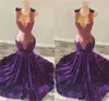 Purple O Neck Long Prom Dress for Black Girls 2024 Pärled Crystal Birthday Party Dresses Sequined aftonklänningar Glänskanten de Bal