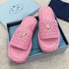 2024 Designer Shoes Italian Women's hand-woven summer Sandals Beach Luxury Classic Triangle Label Women's casual Flat slippers Flip-flops Women's sizes 35-41