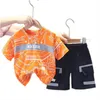 Barn mode ActiveWear Boys Girls Baby Summer T-shirt + Shorts Kläder Set med bokstäver Casual Street Wear Trend Set pojkar andningsbara t-shirt byxor Variation A1