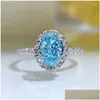 Clusterringen Springlady 925 Sterling Sier 6 8mm Cuted Cut Aquamarine Hoge koolstof Diamanten edelsteen ring Betrokkenheid Fijne sieraden Dro Dh64C