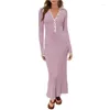 Casual jurken dames lange mouw v nek trui jurk knop geribbeld gebreide slank fit elegante maxi