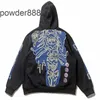 24SS Autumn/Winter Trendy Hoodie Teng Yuanhao Little Lightning Skull Impresso Zipper com Velvet Hellstar