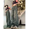 Women's Jeans Women Blue Star Harajuku 90s Aesthetic Japanese 2000s Style Baggy Punk Denim Trousers Y2k Jean Pants Vintage Clothes