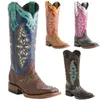 Boots Embriodery Flower Cowboy Women Knee High Mix Colorfull Fashion Tall Lady Pointed Toe Causal Shoes Thick Heel Boot