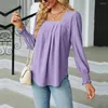 Women's Blouses Women Pullover Top Chic Square Collar Jacquard Blouse Loose Fit Tops For Spring/autumn Streetwear Fashion Soft