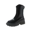 Casual Shoes Fall/Winter Ladies Knight Boots Thick Soled Mid-Ben Women's Leather Heel British Style Back Zip Ankle