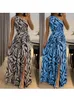 Zomer sexy backless jurk dames een schouder mouwloze lange jurk gestreepte printjurk 240403