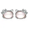 Stud Earrings Fashionable 925 Sterling Silver Pink Crystal Cute Exquisite Kitten Girls Jewelry Gift