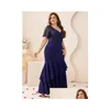 Plus -klänningar Summer 4xl5xl Royal Blue Sequin Short Sleeve V Neck Dr Elegant Luxury Party Maxi Fishtail Dres 2023 C7XQ Drop Delive Dhzi0