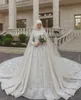 Crystal musulman une robe de mariée en ligne avec les manches longues du hijab