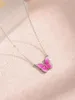 Pendants Drop Glue Women's Pink White Butterfly Pendant Necklace Made Of Zircon And Sterling 925 Silver With Elegant Cute Style