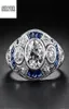 925 Anillos Silver Retro Court Volledige kubieke zirconia ring voor vrouwen dames elegante blauwe kristalringen banket saffier sieraden7250016