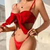 Bras sets sexy bowknot lingerie set en velours en sous-vêtements rouges non censuré tenue de Noël de fantaisie