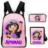 Sac à dos 3 pièces fixer aphmau en tant que chat japon anime garçons filles dessin animé sac à dos sac coffre casse de stylo primaire