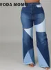 Frauen Jeans Frauen Mode lässige Vintage hohe Taille dünne, gerade Beinhosen gewaschen Denimhose Spleißen Damen Harajuku