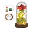 Decorative Flowers Eternal Rose Flower In Glass Dome With LED Light Wooden Base Valentine Christmas Gifts For Women-Purple