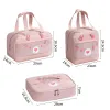 Taschen Pink Lunchbag für Kinder Frauen Neue tragbare Reißverschluss Thermal -Food -Taschen mit transparenten Vordertasche verdicken Cartoon Lunchbox