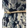 Casual Dresses 2024 Spring Summer Women Fashion Clothing V-Neck Three-Quarter Sleeve Draped Ankle Length Print Maxi Dress With Belt