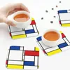 Mats Mats Mondrian Minimalista de Stijl Arte Moderna I.i Coasters de Fatfatina Placemats de cozinha Copo para café para casas de mesa para casa Conjunto de 4